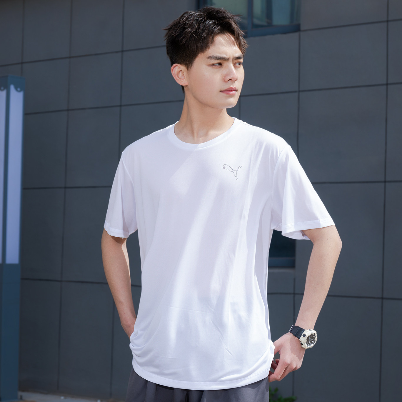 PUMA彪马速干T恤男士2026夏季透气跑步运动服白色短袖587212-02