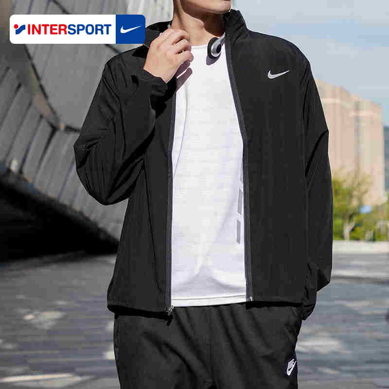 Nike耐克黑色立领外套男士2025冬季新款速干梭织上衣薄款跑步夹克