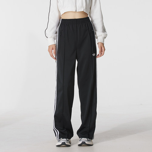 阿迪达斯三叶草直筒长裤女2025冬季运动裤三条纹阔腿休闲裤KB2467