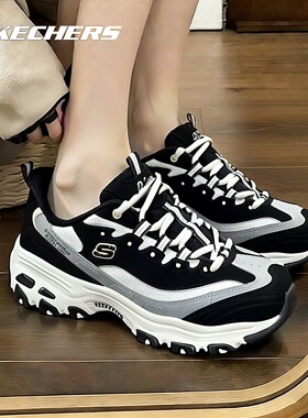 斯凯奇官网女鞋厚底休闲鞋春季新款熊猫鞋健身运动鞋150537-BKNT