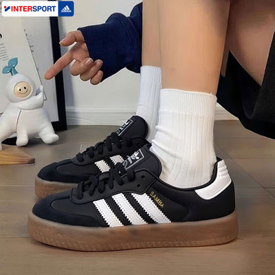 阿迪达斯三叶草德训鞋女鞋2025冬季Samba运动鞋黑色T头鞋低帮板鞋