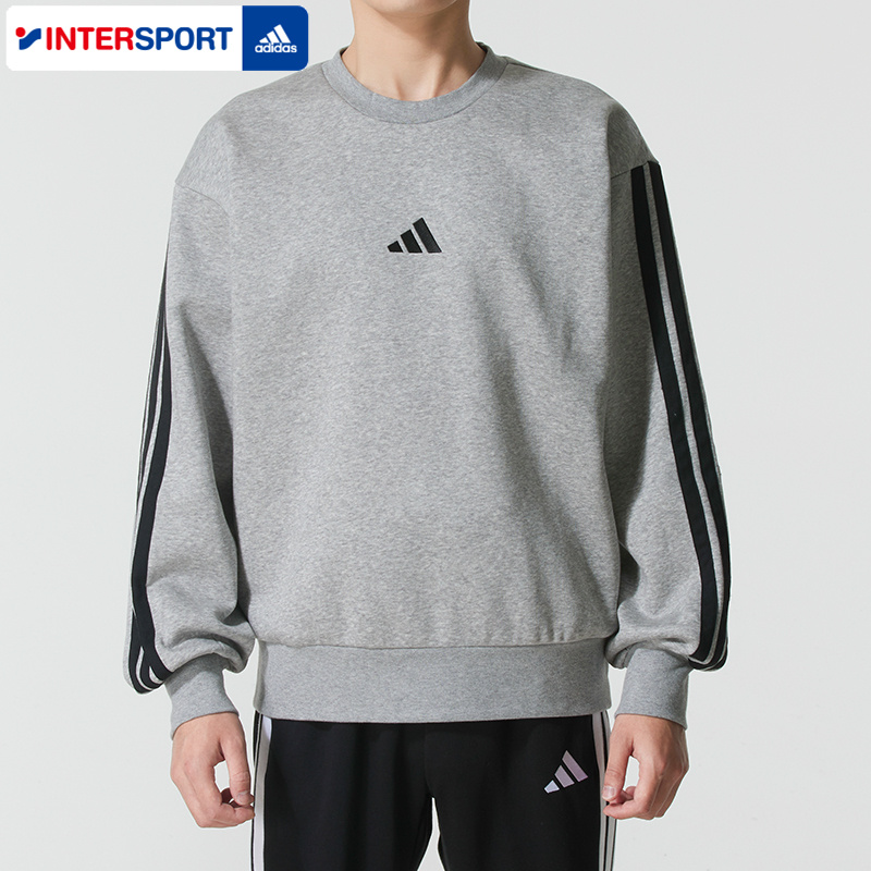 阿迪达斯adidas25新款秋冬加绒男士卫衣休闲保暖圆领套头衫JE6308
