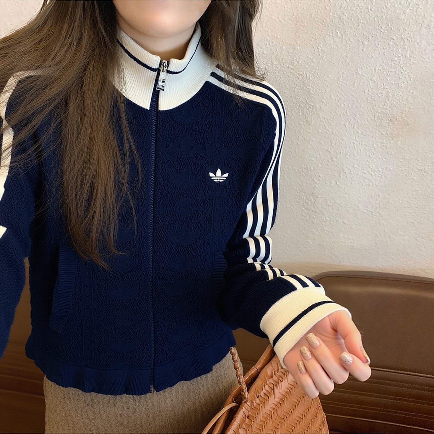 茵特丨阿迪达斯三叶草外套女2026夏季三条纹运动复古蓝色立领夹克