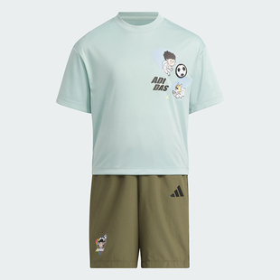 Adidas阿迪达斯童装2026春季新款男小童透气运动短袖T恤短裤套装