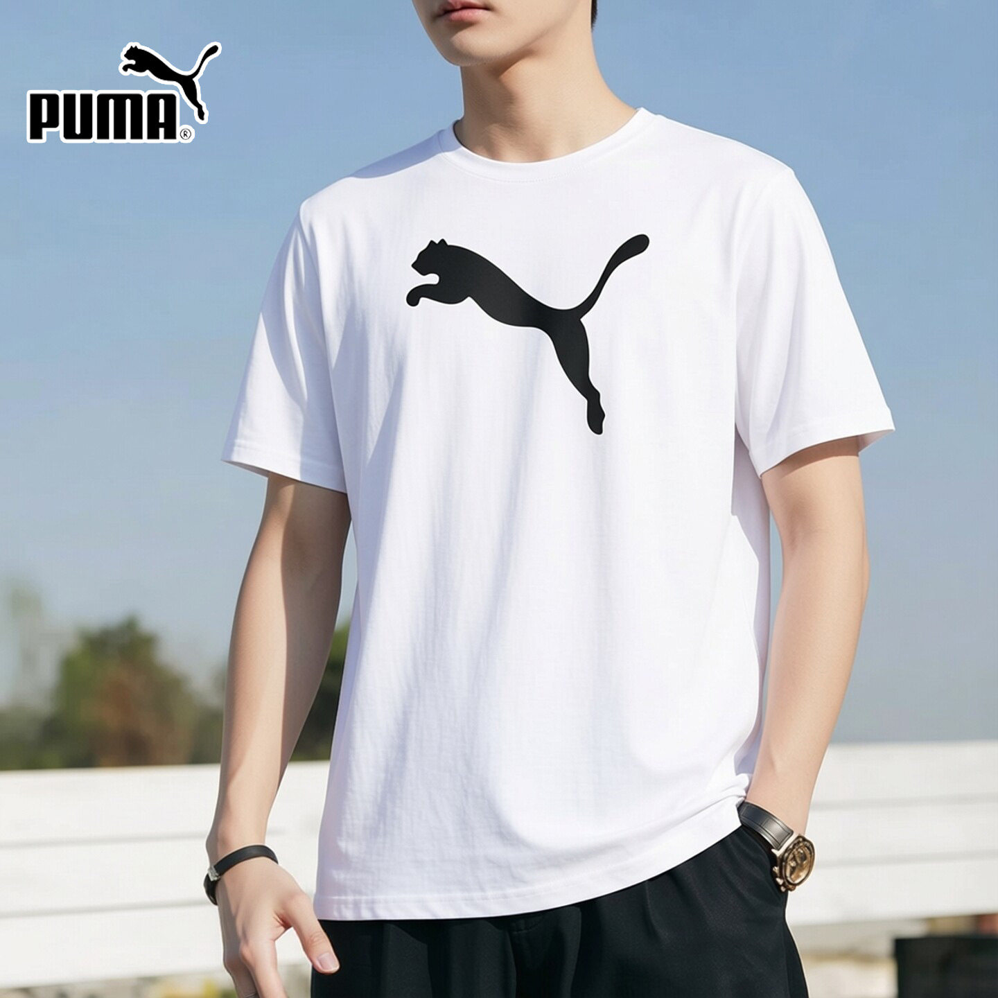 PUMA彪马短袖T恤男上衣夏季新款足球系列白色简约大标半袖658705