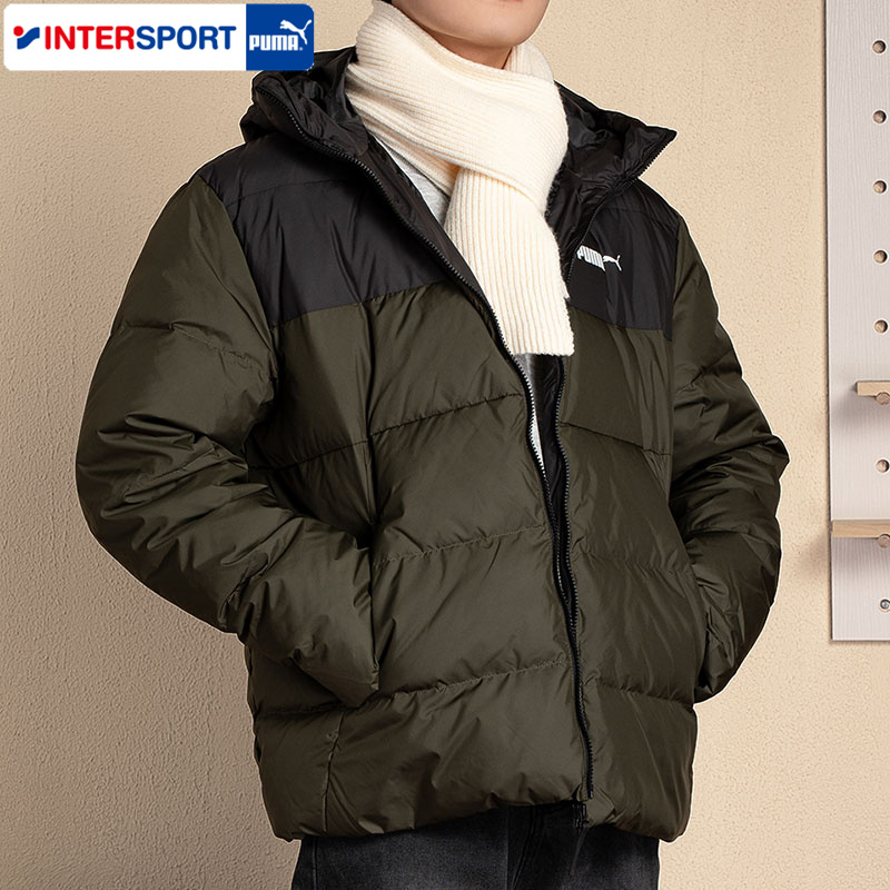 PUMA彪马羽绒服男装2025冬季新款连帽宽松防寒休闲服拼接羽绒外套