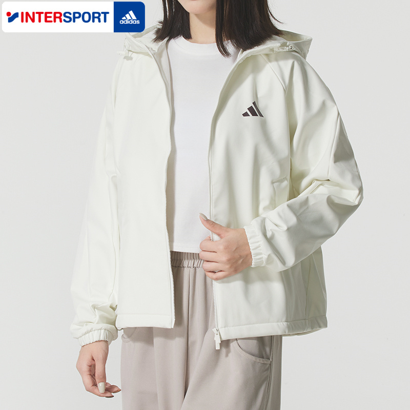 阿迪达斯正品加绒梭织连帽夹克女士2025冬季新款白色运动服KC0055