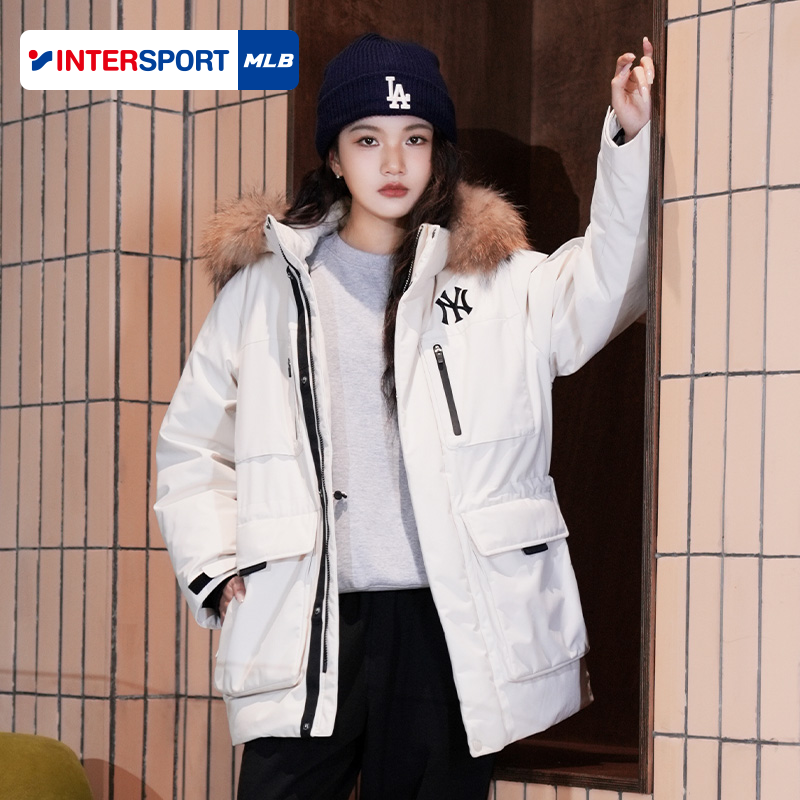 MLB中长款羽绒服男女鹅绒外套24秋季户外防风工装派克服3ADJB1346