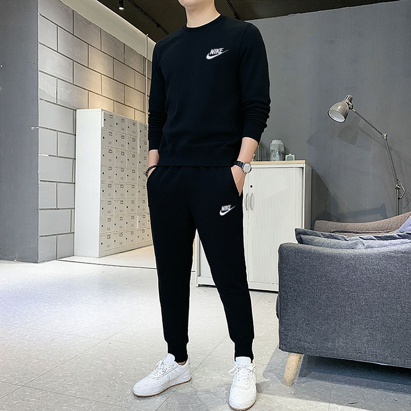 耐克男上衣秋季新款运动服休闲圆领长袖针织套头衫休闲长裤潮套装