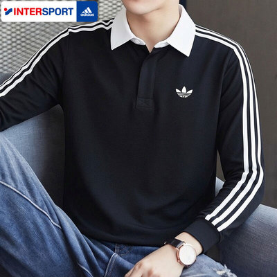 阿迪达斯三叶草男装长袖套头衫2026春季新款黑色休闲运动服KE3576