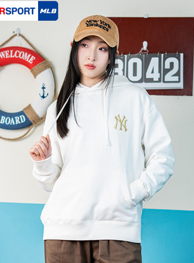 美职棒MLB白色连帽卫衣男女上衣24秋季新款印花套头衫3AHDQ0141