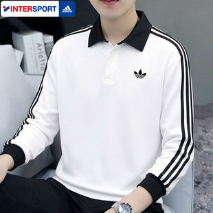 阿迪达斯翻领长袖POLO衫男2026春季新款三叶草休闲运动T恤KE3576