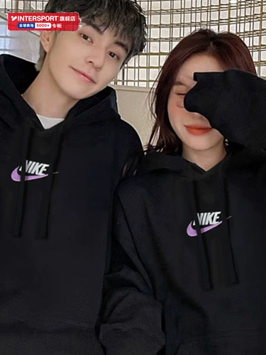 Nike, кенгуру, мягкая комфортная черная весенняя куртка для влюбленных, толстовка с капюшоном, тренд сезона
