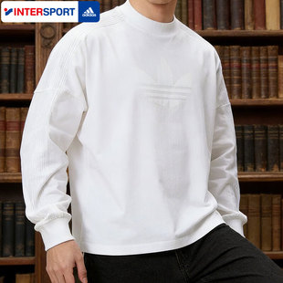 阿迪达斯三叶草白色长袖T恤男装春季跑步健身宽松训练运动套头衫