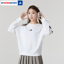 阿迪达斯正品卫衣女装2025冬白色宽松圆领休闲服运动套头衫JD5285