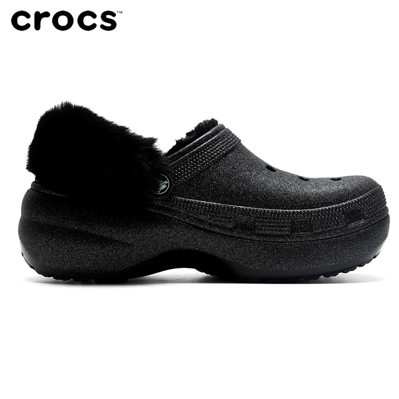 卡骆驰crocs经典云朵闪耀暖绒洞洞鞋女保暖轻便棉拖休闲鞋211922