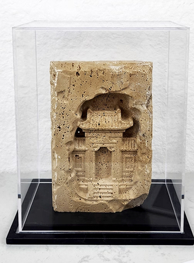 侘寂中古风大理石禅意雕塑新中式样板房酒店桌面玄关艺术装饰摆件