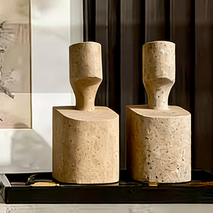 法式中古大理石几何雕塑艺术抽象家居样板房酒店玄关桌面装饰摆件