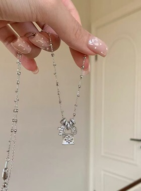 老钱风闪钻INS银锁十字架项链vintager中古辣妹锁骨链可拆卸配饰