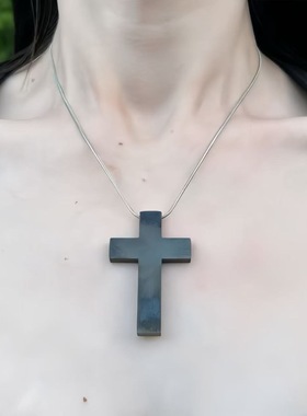 冷淡亚文化欧美锁骨链黑色十字项链木质十字朋克暗黑吊坠蛇链酷女