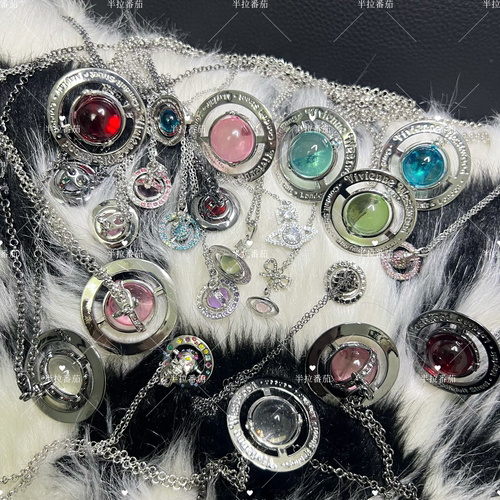 薄荷绿紫色高版中号orb立体土星球长项链小众INS锁骨链辣妹女韩潮
