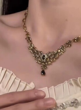 复古轻奢风做旧水滴镂空项链时尚高级感中古风百搭锁骨链饰品项饰