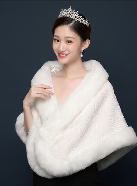 秋冬季毛披肩婚纱礼服披风伴娘