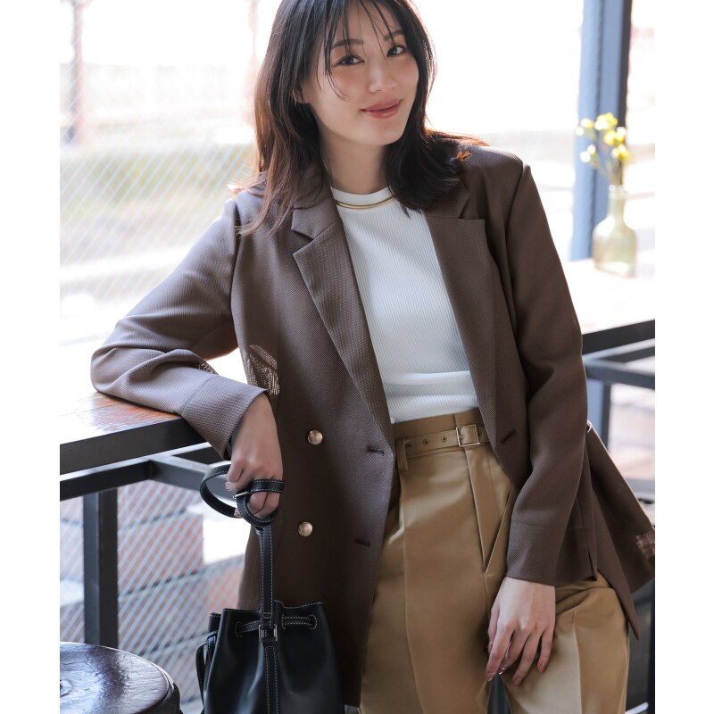 ANYSIS温柔日杂风甜美透明网眼双排扣夹克女ONWARD