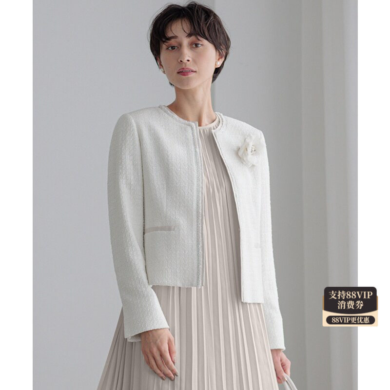 23区可搭配套装光泽粗花呢无领时尚气质西装大衣外套女ONWARD