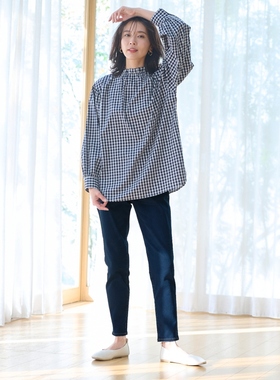 any FAM修饰腿型/腰部适宜/可机洗女士时尚小脚裤藏蓝色日系轻奢