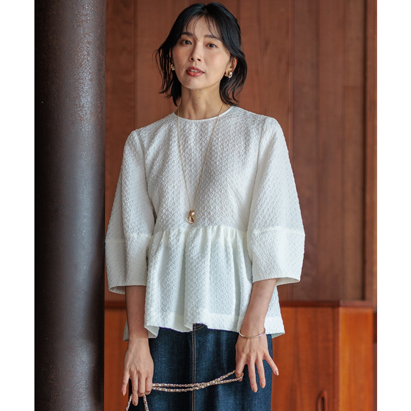 23区可洗提花腰褶气质通勤简约衬衫女ONWARD