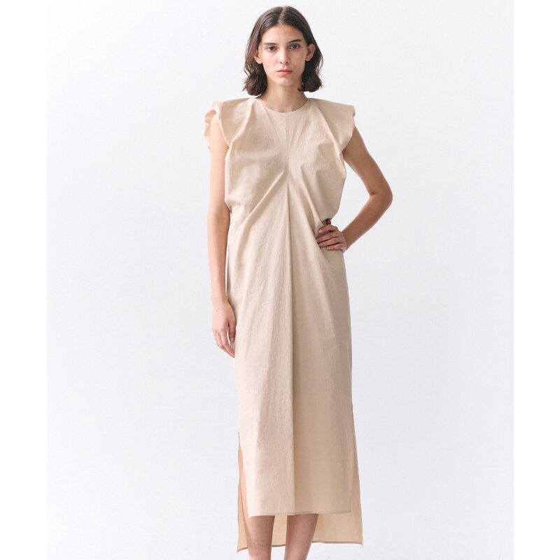 BEIGE，时尚高智感优雅MALLOW棉质褶饰泡泡袖连衣裙女ONWARD