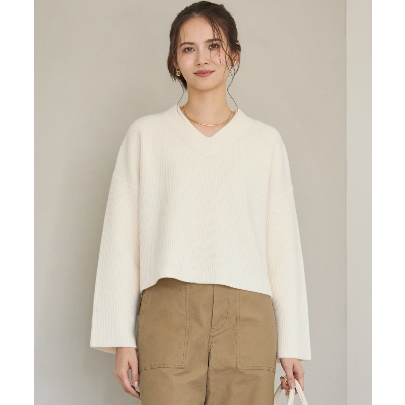 23区SLOW系列时尚简约适宜优雅软羊毛V领针织衫毛衣女ONWARD