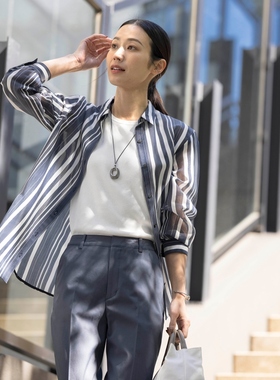 J.PRESS可洗SHEER dobby条纹衬衫领上衣女ONWARD