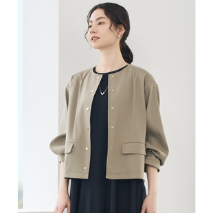 自由区优雅气质日杂刊登同款 亚麻弹力无领夹克外套女ONWARD 套装