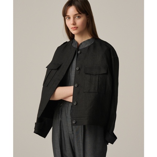 uncrave WHITE温柔气质人字纹亚麻短夹克外套女秋冬保暖ONWARD