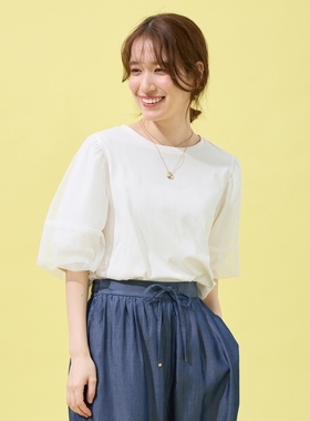 any FAM可机洗纱质拼接泡泡袖套头衫女ONWARD