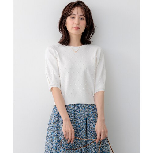 组曲优雅气质简约适宜官网限定爆米花菱格纹五分袖针织衫女ONWARD