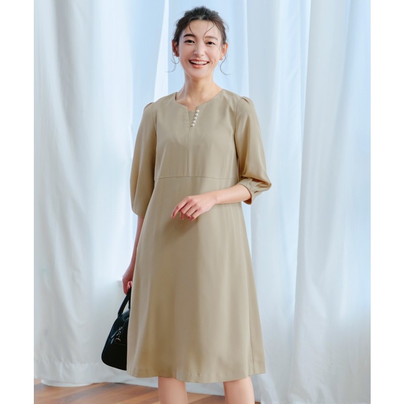 Tiaclasse可洗涤带珍珠褶袖设计感时尚连衣裙女ONWARD