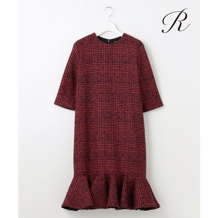 23区气质优雅感R系列MANTECO粗花呢荷叶边连衣裙女ONWARD