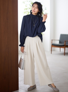 any FAM可机洗松紧腰羊毛质感双褶宽腿休闲裤ONWARD