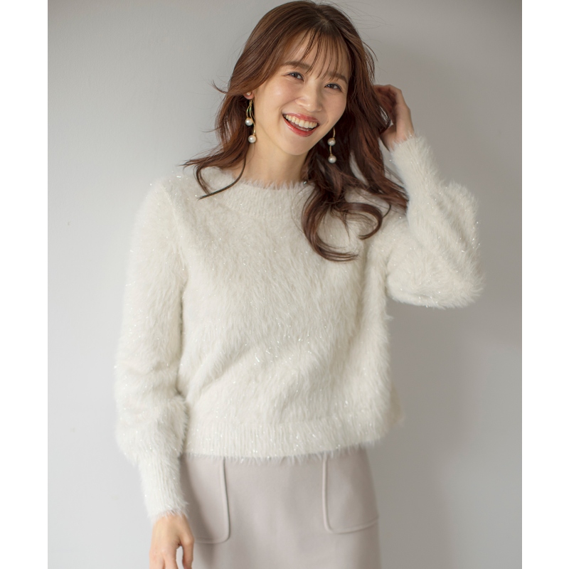 any SiS温柔简约适宜通勤可洗薄膜亮片长毛绒针织衫女ONWARD