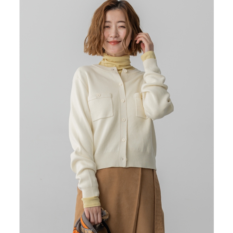 23区泷泽真规子女士同款时尚适宜优雅棉羊绒口袋开衫