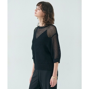 圆领针织衫 通勤小众可水洗ALOE棉质网状短袖 女ONWARD 时尚 BEIGE