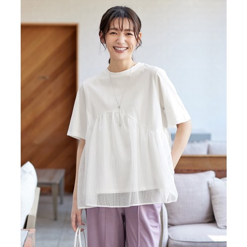 Tiaclasse气质温柔简约通勤可洗条纹薄纱拼接上衣女ONWARD
