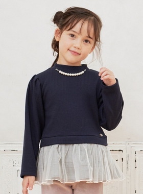 any FAM KIDS甜美可爱珍珠假两件套头衫上衣薰衣草深蓝色日系轻奢