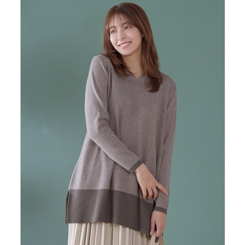 Tiaclasse时尚简约温柔甜美混色配色连帽针织长衫女ONWARD