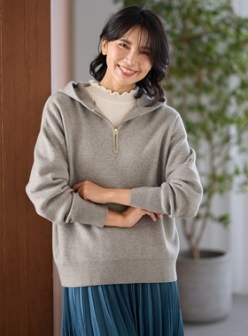 any FAM可机洗半拉链设计感时尚针织连帽衫女ONWARD