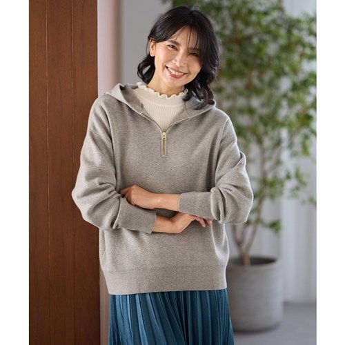 any FAM可机洗半拉链设计感时尚针织连帽衫女ONWARD