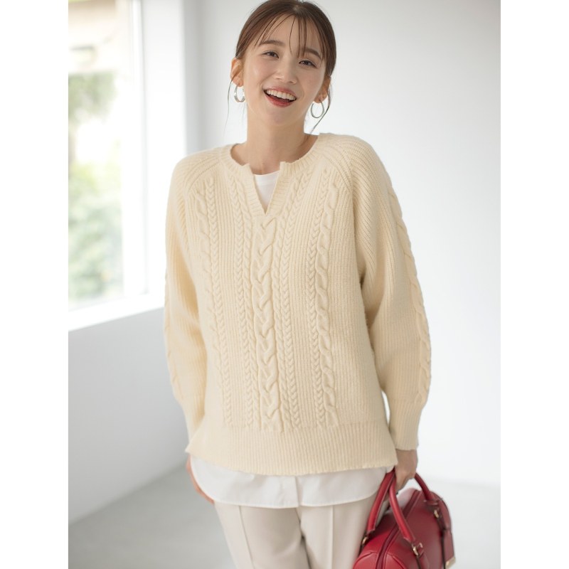 any SiS可洗钥匙领时尚气质温柔麻花针织衫女ONWARD